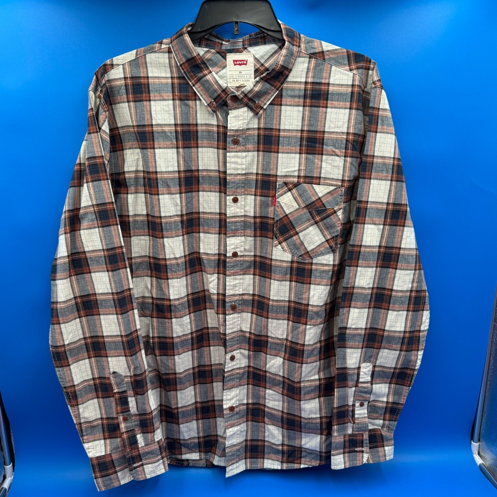 Levi Strauss & Co Mens XXL Plaid Long Sleeve Button Up Shirt Red Blue Tan